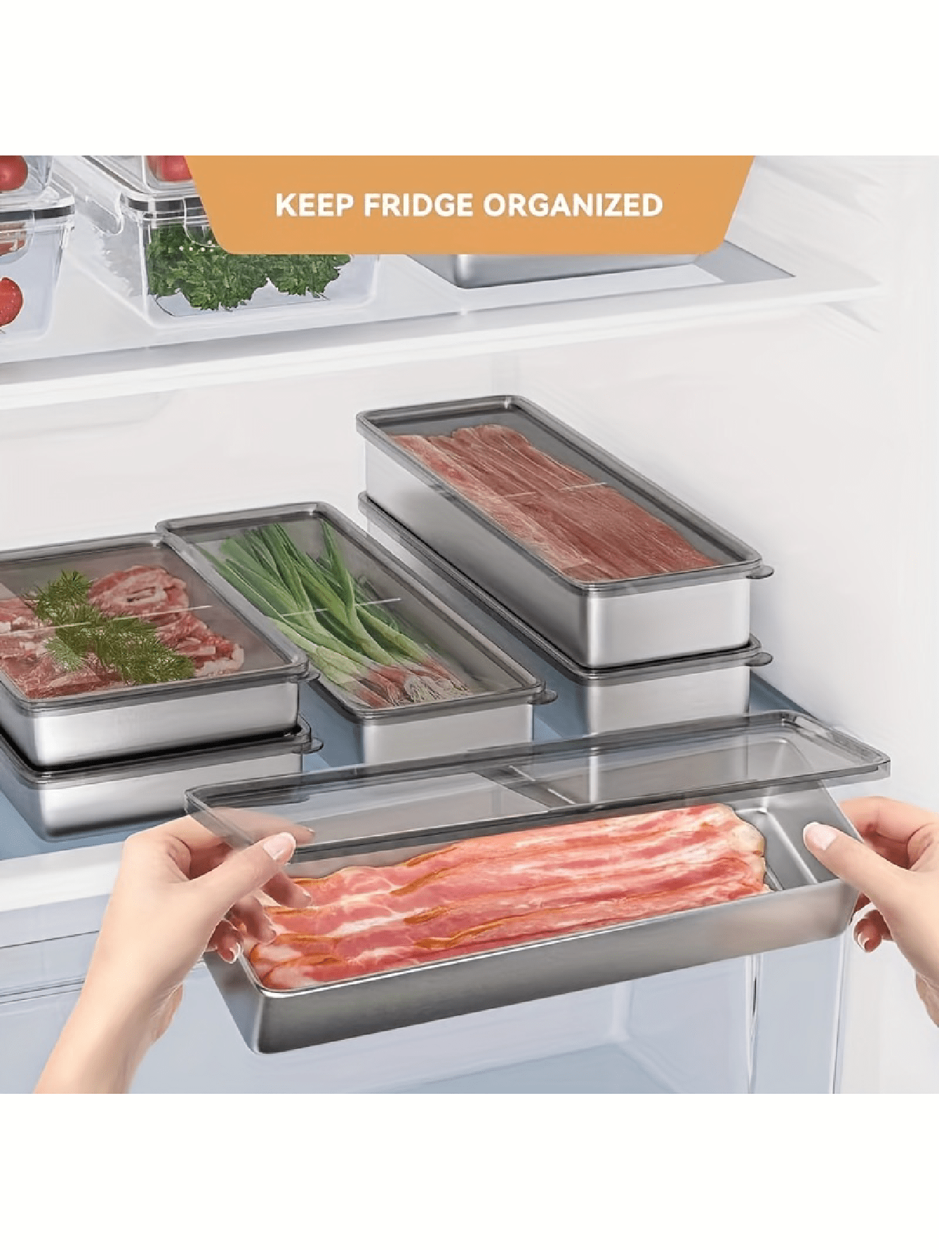 Bacon Container For Refrigerator, 304 Stainless Steel Airtight Deli