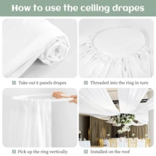 6 Panels  Ceiling Drapes 5ftx20ft Wedding Ceiling Drapes Chiffon Fabric Arch Draping Sheer Curtains Soft Drapery Draping Wedding Ceiling Decorations For Party Ceremony Stage Swag - 白色 - 查看 4