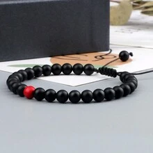 1入多種款式的紅綠色石頭珠子手鍊,6-8mm黑線紅色石頭孔雀石珠子手鐲首飾,聖誕禮物 - 彩色 - 查看 7