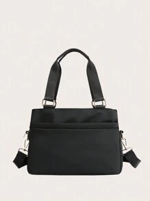 多层尼龙手提包，大容量斜挎包，防水轻便旅行单肩包，吸睛女士工作手提包 - 黑色 - 查看 7