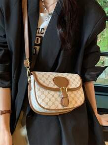 SHIMEINI 1pc Fashion 2025 New Style Retro Flower Pattern Asymmetrical Shoulder Crossbody Saddle Bag, Suitable For Women Daily Use, Work Commute, Travel, Holiday, Date, Gift - White - View 1