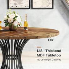 Tribesigns 47-Inch Round Dining Table For 4-6 People, Farmhouse Circle Kitchen Table With Metal Base, Industrial Dinner Table For Kitchen Or Dining Room - Rustic Brown & Black - View 4