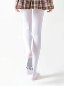 2 pièces/Paquet Collants de couleur unie pour enfants avec bandes antidérapantes, collants de danse, toutes saisons - Noir et Blanc - Voir 2