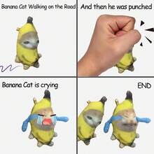 1 件香蕉猫毛绒玩具，哭泣的猫动物娃娃吊坠钥匙扣，按压发出声音 - 彩色 - 查看 7