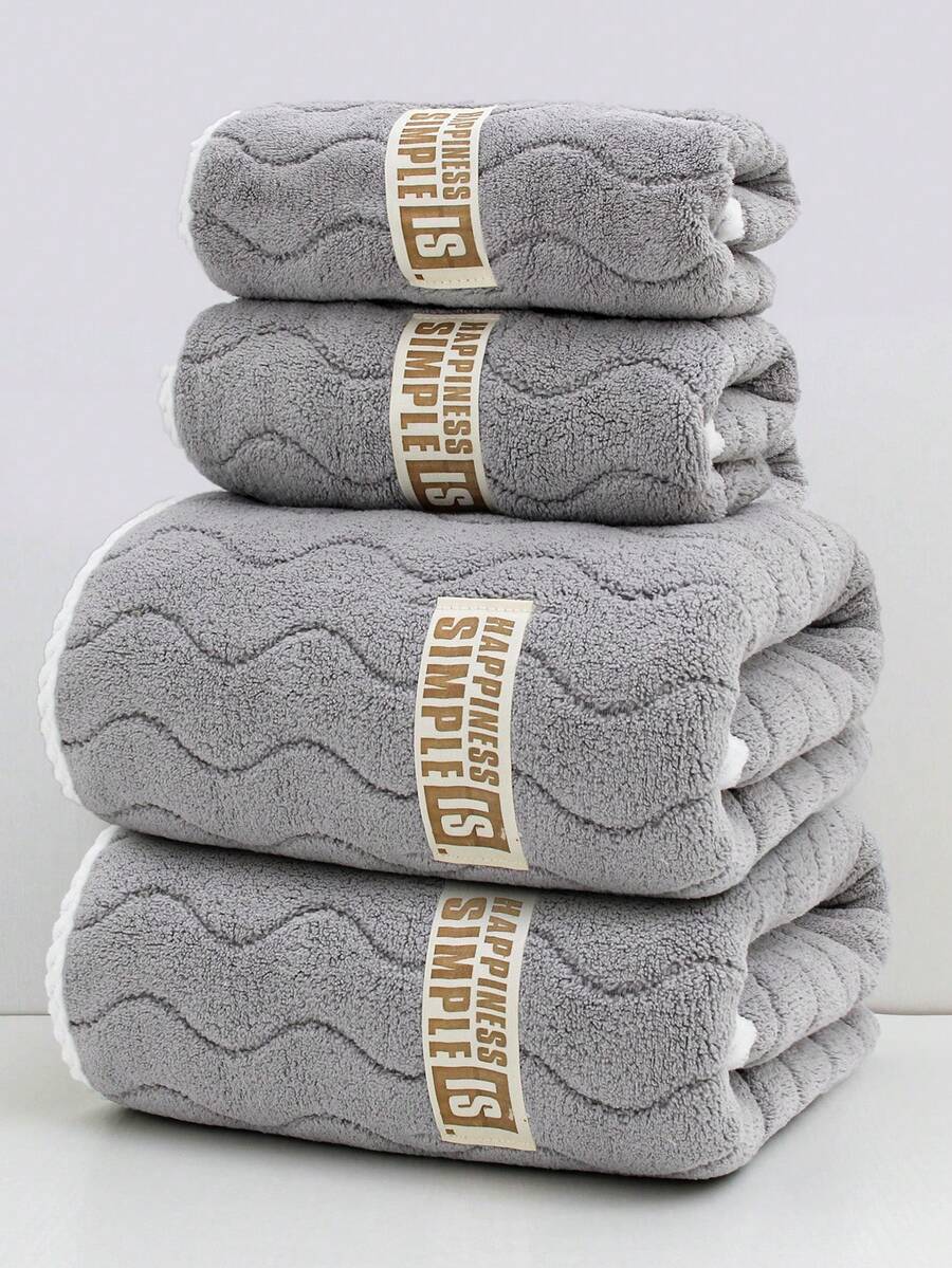 4入組s形布標,2條毛巾和2條沐浴巾珊瑚絨套裝,35*75cm + 70*140cm浴室套裝,簡單美觀,舒適、柔軟、皮膚友好,家用毛巾和浴巾套裝,浴室毛巾套裝,全季節家庭必備品。 - 灰色 - 查看 1