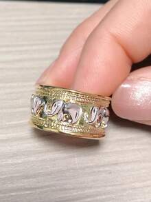 1入經典奢華雙色幸運象戒指(男女適用),庞克风格寬卡通戒指,適用於情人節禮物及日常佩戴 - 分色間電吉祥小象群男女戒指 - 查看 3