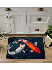 1pc Fish Print Carpet, Lucky Carp Design, Suitable For Bathroom, Kitchen, Living Room, Bedroom, Doorway, Etc. Machine Washable, Suitable For Indoor And Outdoor, Kitchen Floor Mat - Black - View 8