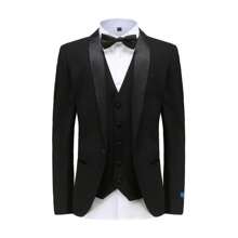 Men's Premium 3 Pc Shawl Lapel Slim Fit Tuxedo Set - Black - View 1