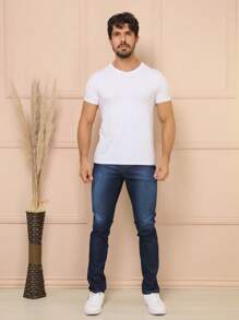 Men Jeans - 深色水洗藍 - 查看 2