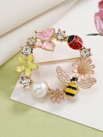 1 件 Design Sense 锌合金蜜蜂、花朵和花环形状衣服装饰胸针情人节