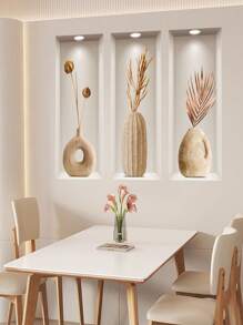 3 件 3D 效果艺术三联画背景装饰墙贴，入口大厅客厅墙贴，家居装饰贴纸墙面装饰卧室装饰房间装饰卧室秋季家居装饰家居装饰客厅房屋装饰 - 巧克力棕 - 查看 4