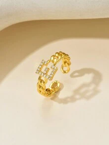 1個歐美風格的金屬紋理手鐲戒指,嵌有環狀英文字母,適合日常佩戴,也是送給朋友、妻子或女友的禮物 - 金黃色 - 查看 7