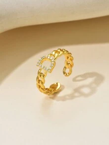 1個歐美風格的金屬紋理手鐲戒指,嵌有環狀英文字母,適合日常佩戴,也是送給朋友、妻子或女友的禮物 - 金黃色 - 查看 6