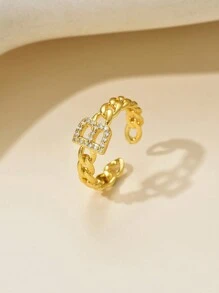 1個歐美風格的金屬紋理手鐲戒指,嵌有環狀英文字母,適合日常佩戴,也是送給朋友、妻子或女友的禮物 - 金黃色 - 查看 4