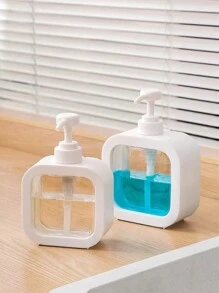 1pc 500ml Large Capacity Empty Bottle For Shower Gel/Shampoo/Hand Soap With Pump For Refill, Light And Luxury - White - View 2