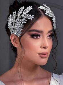 1pc Bridal Silver Rhinestone Headband For Wedding, Party, Banquet Royal Tiaras Valentine's Day Accessories - Silver - View 5