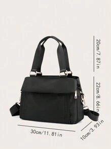 多层尼龙手提包，大容量斜挎包，防水轻便旅行单肩包，吸睛女士工作手提包 - 黑色 - 查看 5