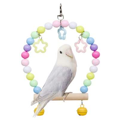 Wooden Bird Swing For Cockatiels Parrot Perch Hanging Toys Acrylic Beads Macaron Swing Toy For Parakeets Birdcage Stands Cage Playground Play Gyms Random Color