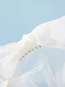 1 chiếc băng đô cài tóc cô dâu đính nơ và ngọc trai giả, thích hợp cho chụp ảnh và trang trí lễ hội, phụ kiện tóc cho nữ, phụ kiện ngày Valentine. - trắng - Xem 4