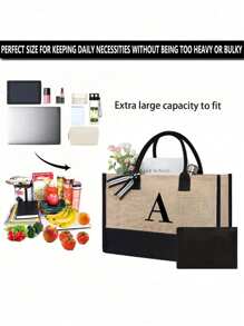 1pc Canvas Tote Bag With Cosmetic Pouch, Personalized Gift Bag Suitable For Wedding, Birthday, Beach, Vacation, Backpack And More, Great Gift For Women, Moms, Teachers, Friends, Bridesmaids, Students, Large Capacity - Khaki - View 9