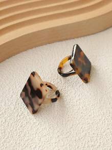 1 set/2 pièces Bague vintage large à motif écaille de tortue en acrylique personnalisée, élégante - Tabac - Voir 1