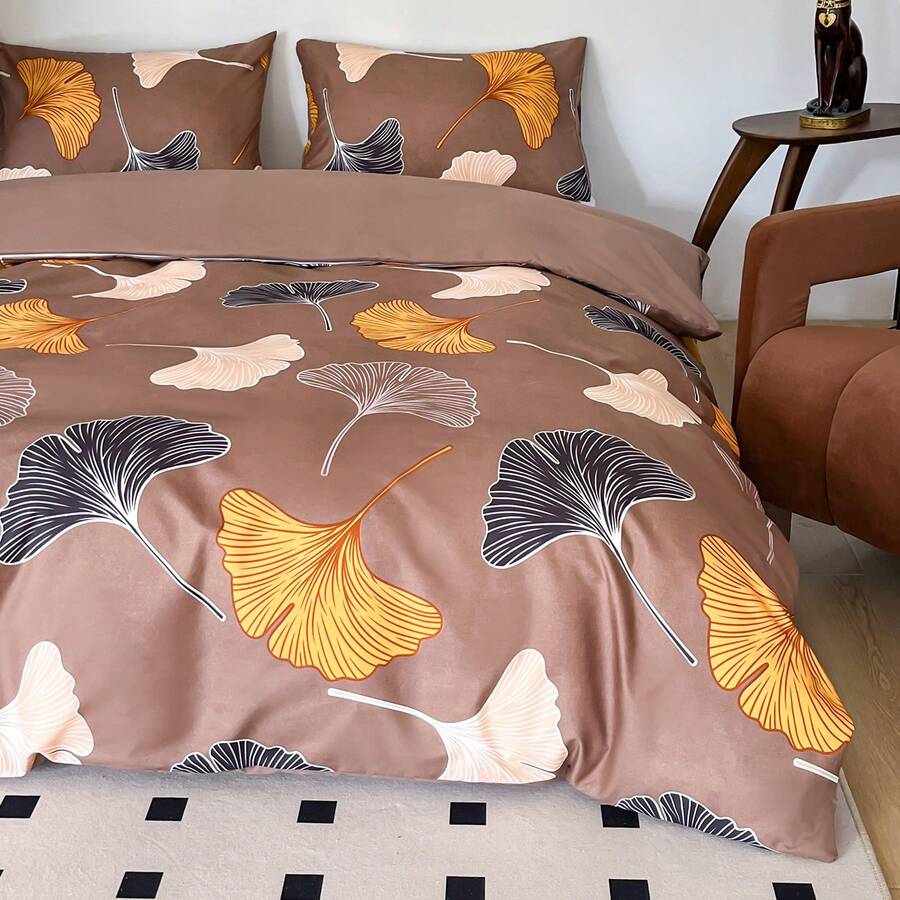 2/3入組銀杏葉印花刷毛微纖維被套套裝 - 彩色 - 查看 1