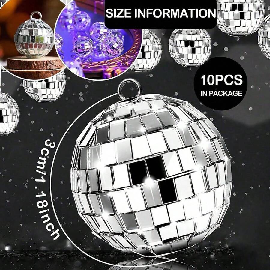 10pcs Disco Balls Ornaments Mini Disco Balls Silver Hanging Decorations