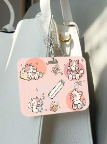 1pc Cartoon Ins Horizontal Card Holder With Extensible Elastic Spring Rope For Student Id Card, Meal Card, Bus Card, Subway Card, Work Permit, Etc. - White - View 1