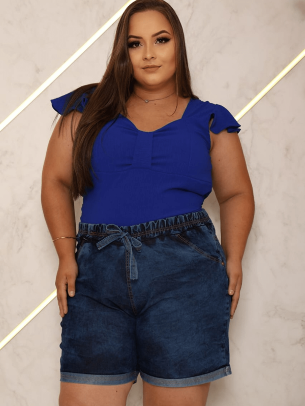 Shorts Meia Coxa Jeans 40 ao 56 Plus Size Feminino Com Bolsos Elástico Bermuda Cintura Alta Premium