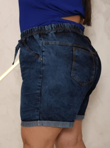 Shorts Meia Coxa Jeans 40 ao 56 Plus Size Feminino Com Bolsos Elástico Bermuda Cintura Alta Premium