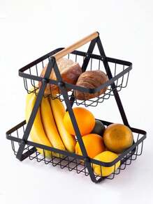 1 Pieza Canasta De Frutas Y Verduras De Mesa Con Cuenco Extraíble Y Asa De Madera, Contenedor De Preservación Para Almacenamiento Y Acabado De Cocina, Accesorios De Cocina - Negro - Ver 5