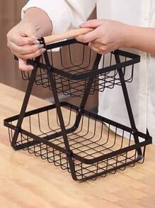 1 Pieza Canasta De Frutas Y Verduras De Mesa Con Cuenco Extraíble Y Asa De Madera, Contenedor De Preservación Para Almacenamiento Y Acabado De Cocina, Accesorios De Cocina - Negro - Ver 9