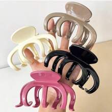 1/4pcs Simple Acrylic Hair Claw With Glossy Strips Design, Large Size And Versatile, Suitable For Daily Use - Multicolor - View 1