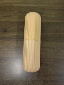 1pc 500ml Portable Cylinder-Shaped Toothbrush & Toothpaste Case With Striped Pattern, Including A Portable Cup & Toothbrush Holder With Handle, Suitable For Daily Use And Traveling - Pink - View 2