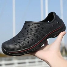 Men's Breathable Hollow Out Slip-On Sandals With Anti-Slip Soft Sole, Summer Casual Beach Shoes - Black - View 11