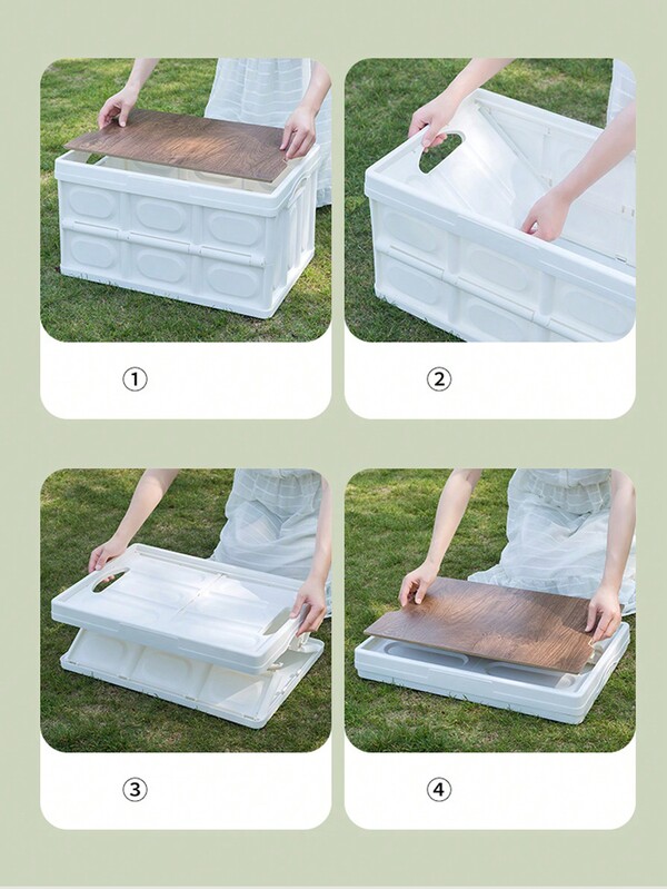 1pc Portable Foldable Storage Box With Lid, Outdoor Camping, Car Trunk, Home Organization