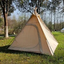Three-Season Cotton Canvas Adult Camping Tipi Pyramid Tent For 2 Persons - Beige - View 4