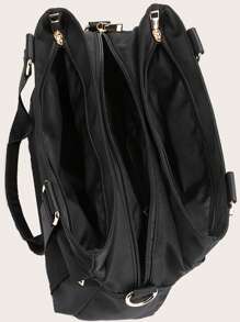 多层尼龙手提包，大容量斜挎包，防水轻便旅行单肩包，吸睛女士工作手提包 - 黑色 - 查看 4