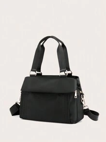 多层尼龙手提包，大容量斜挎包，防水轻便旅行单肩包，吸睛女士工作手提包 - 黑色 - 查看 6