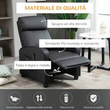 Poltrona Relax Massaggiante con 8 Modalità e 5 Intensità, Poltrona Reclinabile con Poggiapiedi e Telecomando, Pelle PU - nero - Visualizzare 6