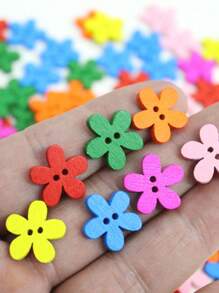 50pcs/Pack 1.4cm Multicolor Flower Design Wood 2-Hole Button For Diy Creative Crafts