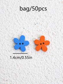 50pcs/Pack 1.4cm Multicolor Flower Design Wood 2-Hole Button For Diy Creative Crafts