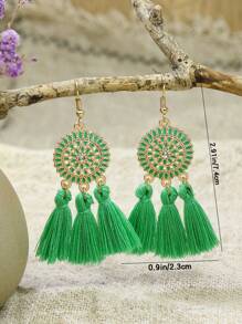 TopHanqi Bohemian Style Vacation Wind Fabric Plain Tassel Multiple Sets Combination Suit In Yellow, Beige, Blue, Green, Pink, Sapphire, Purple, White, Red, Black, Oil-Painting, And Gold; Including Alloy Pendant And Earrings In Flower Shape, Suitable For Women's Daily Life, Work, Travel, Street Snap; Perfect For Easter Party And Four Seasons Wear. Minimalist, Stylish, Personalized, And Lively, Multitude Of Styles Are Available.
