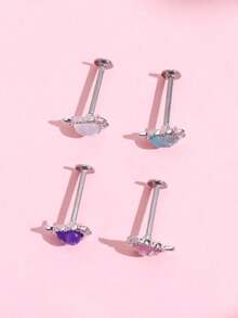 1 Miếng Sáng bóng & Thanh tú Thép không gỉ Sợi tổng hợp Opal Tim & Môi Hạt tai Xuyên Đinh tán tai Đối với phụ nữ - A - Xem 11