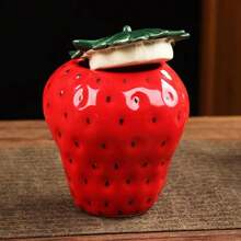 草莓形陶瓷罐食品储存罐茶叶罐密封茶咖啡罐香料坚果零食储存罐糖盐罐返校 - 紅色 - 查看 5