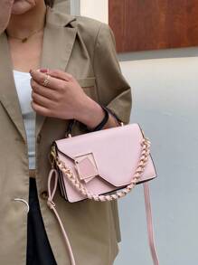 迷你編織鏈裝飾保鎖便攜女士手提包,肩背包或斜挎包,適用於工作、購物、旅遊。 - 粉色 - 查看 3