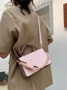 迷你編織鏈裝飾保鎖便攜女士手提包,肩背包或斜挎包,適用於工作、購物、旅遊。 - 粉色 - 查看 2