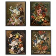 4 件无框复古花卉植物艺术、现代复古海报、植物花卉墙艺术帆布画印刷墙画艺术适用于客厅卧室办公室墙壁装饰 - 彩色 - 查看 1