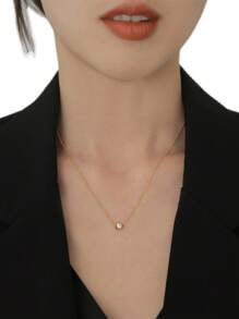 Stainless Steel Waterproof, Non-Fading, Fashionable, Simple Gold One Pendant Necklace And Bracelet Set Suitable For Women's Daily Wear - Gold - View 3
