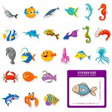 50入組可愛的卡通diy海洋生物貼紙套裝,包括海星和海蜇,防水,適合裝飾水壺,滑板,筆記型電腦,馬克杯,行李箱,日記等各種物品 - 彩色 - 查看 6